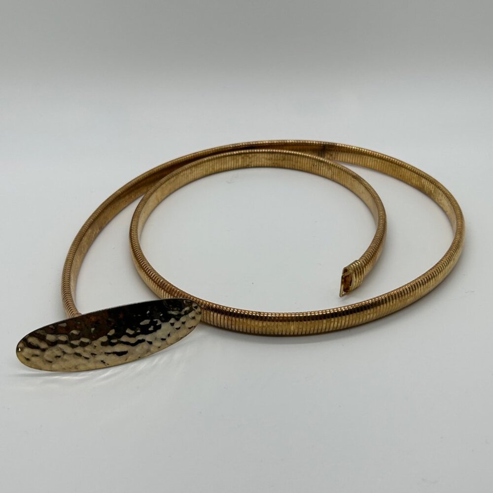 Vintage Snake Chain Stretch Belt Gold-tone Hammered Oval Buckle 80s Boho - Picture 2 of 15